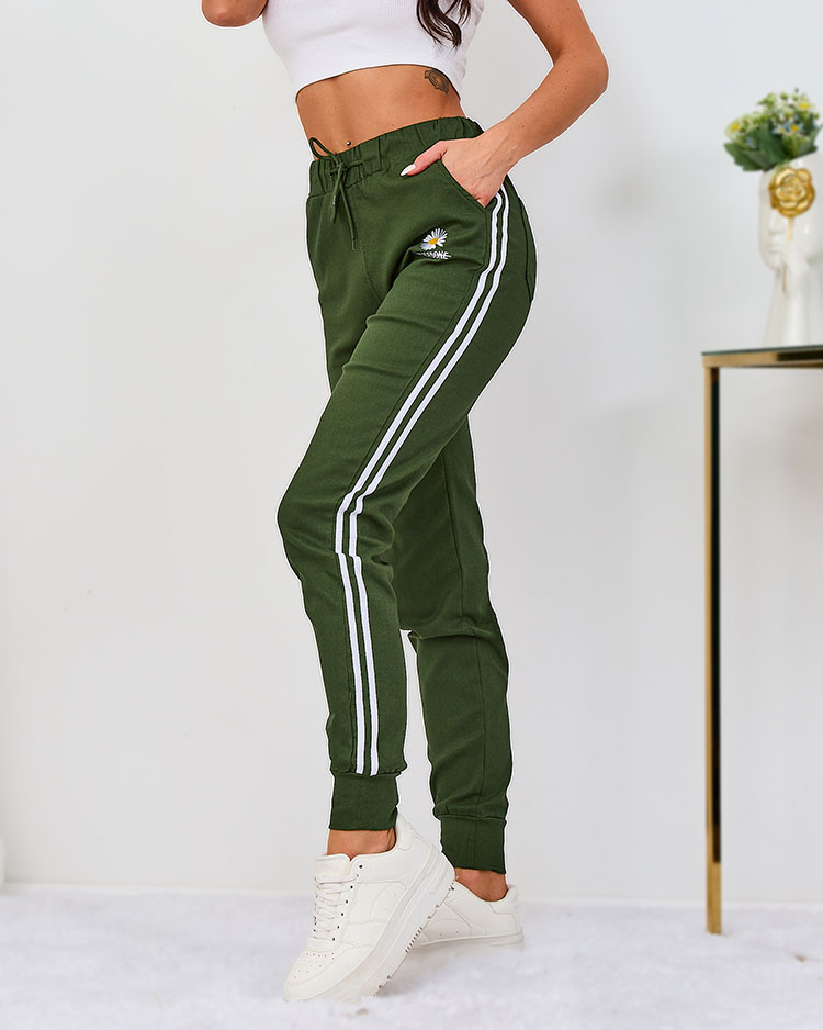 Royalfashion Khaki Damen Stoffhose mit Paspel und Aufnäher