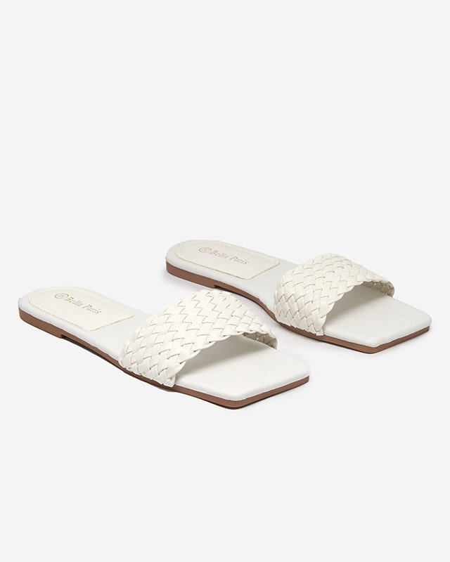 Weiße Damenhausschuhe mit geflochtenem Riemen Netyka - Schuhe