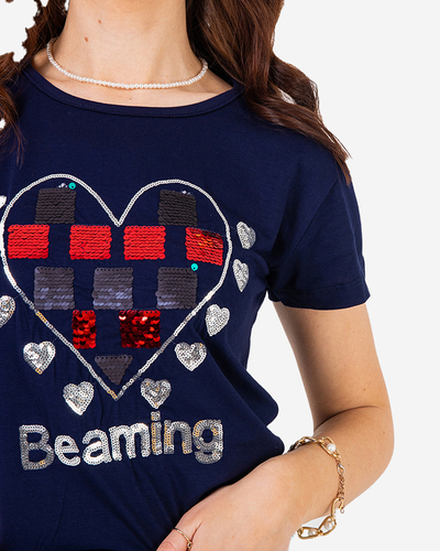 Marineblaues Damen-T-Shirt mit Aufdruck - Kleidung