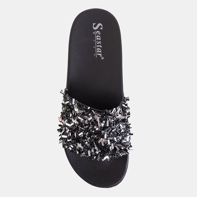 OUTLET Schwarze Damen-Plateau-Slipper mit Lomine-Zirkonia - Schuhe