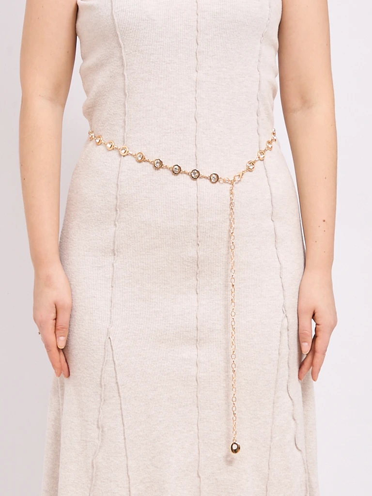 Aurelia Bella Donna – Damen Metallgürtel mit Kristallen, goldfarben 115 cm