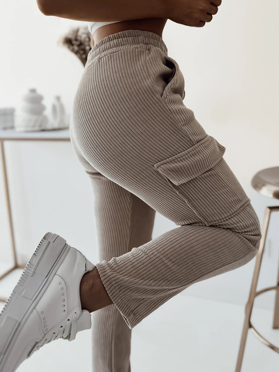 Бежеві жіночі ребристі бойові штани Royalfashion