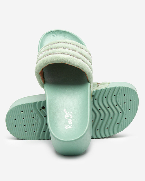 Зелені жіночі шльопанці на платформі Sunavi