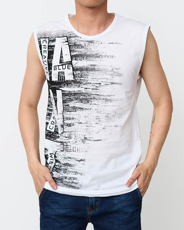Weißes ärmelloses bedrucktes Herren-T-Shirt - Kleidung