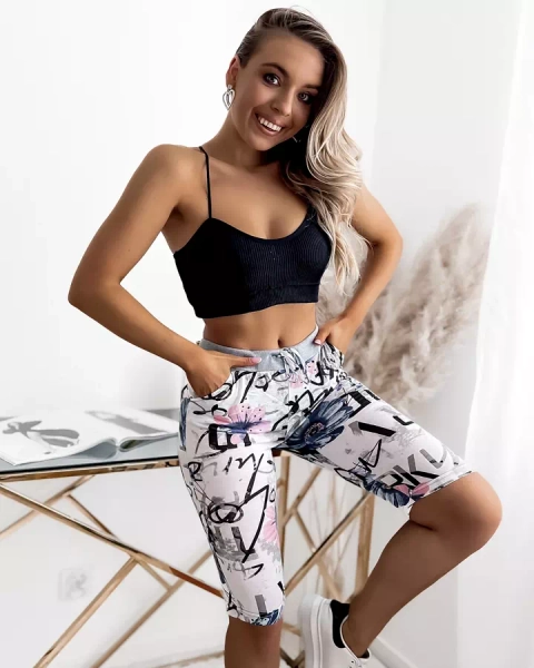 Damen-Shorts mit weißem und blauem 3/4-Druck PLUS SIZE- Kleidung