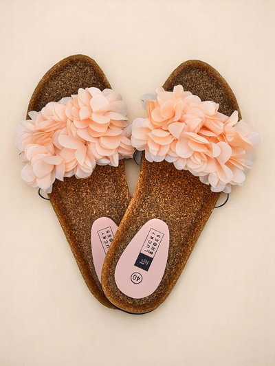 Royalfashion Damen Pantoletten mit Blümchen Flora Soft