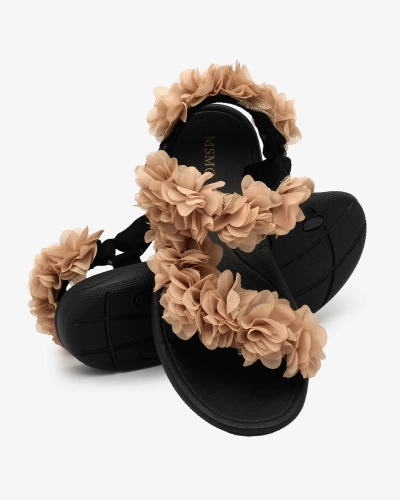 Royalfashion Beige Damensandalen mit Blumen Alferroy