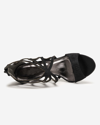 OUTLET Schwarze Brokatsandalen für Damen auf hohem Absatz Ricata - Schuhe