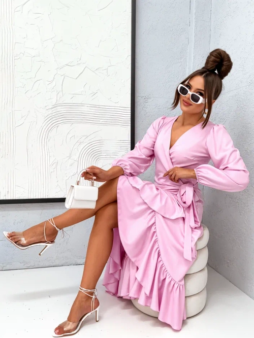 Royalfashion Зав’язана жіноча міді-сукня з рюшим