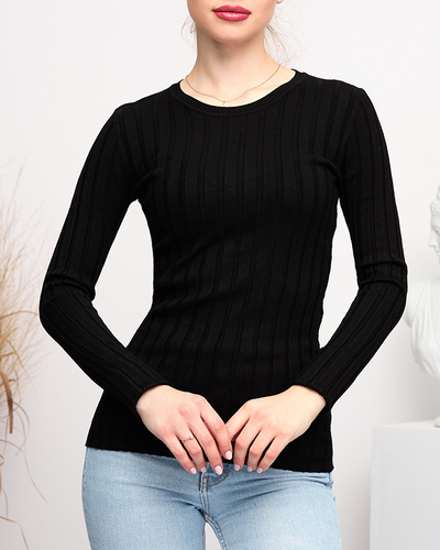 Schwarz gestreifter Damenpullover - Bekleidung