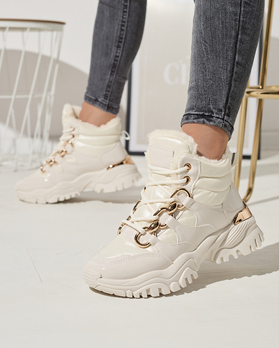 Cremefarbene Damen-Wintersportschuhe a'la trappers Mertika - Footwear