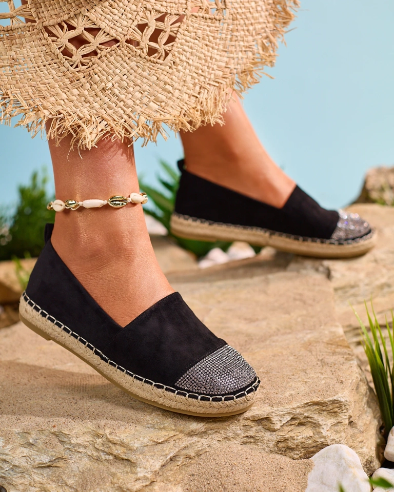 Royalfashion Schwarze Damen-Espadrilles mit Zirkonen Iterica