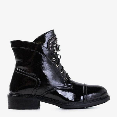 Schwarze Lackstiefel für Damen mit Nissioe-Steinen - Schuhe