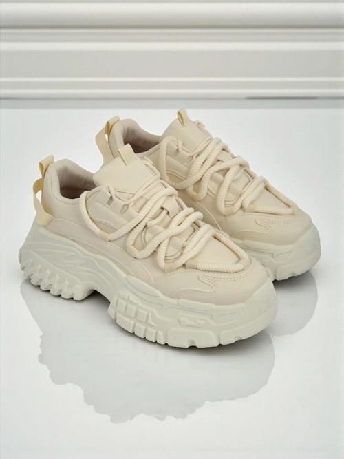 Жіночі бежеві снікерси Athenia з екошкіри на платформі 6,5 см