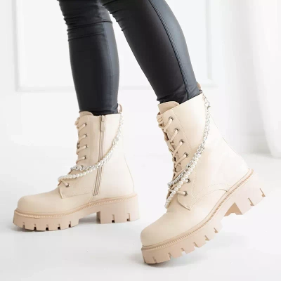 OUTLET Cremefarbene Damentaschen mit Kette und Perlen Agsiva - Footwear