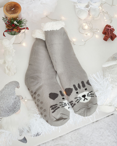 Royalfashion Warme beige Damensocken mit Maus
