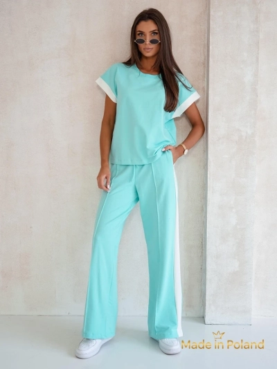 Türkisfarbenes Damen-Set Callista – Baumwoll-Set mit weiter Hose