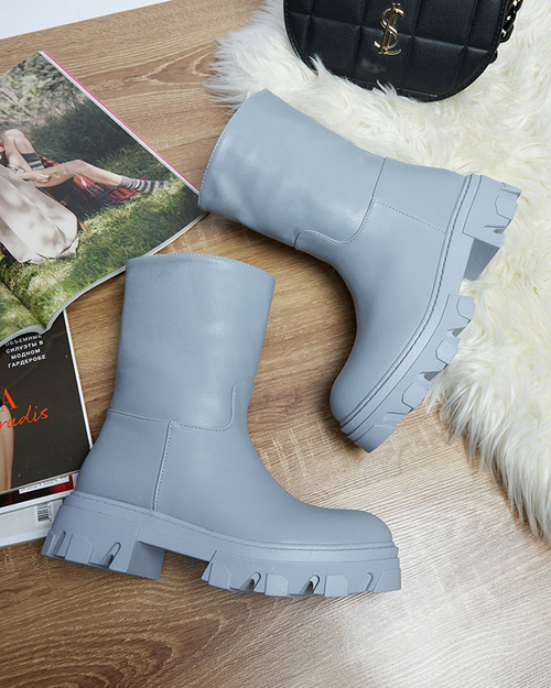 Блакитні жіночі чоботи з утепленням Mekira