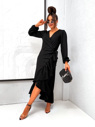 Royalfashion Gebundenes Damen-Midikleid mit Rüschendetails