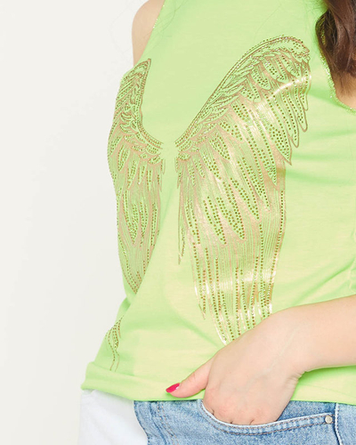 Neongrünes Damentop mit goldenem Flügelaufdruck - Bekleidung