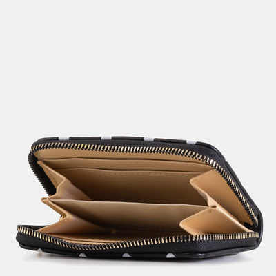 Schwarzes Damenportemonnaie mit weißen Herzen - Portemonnaie