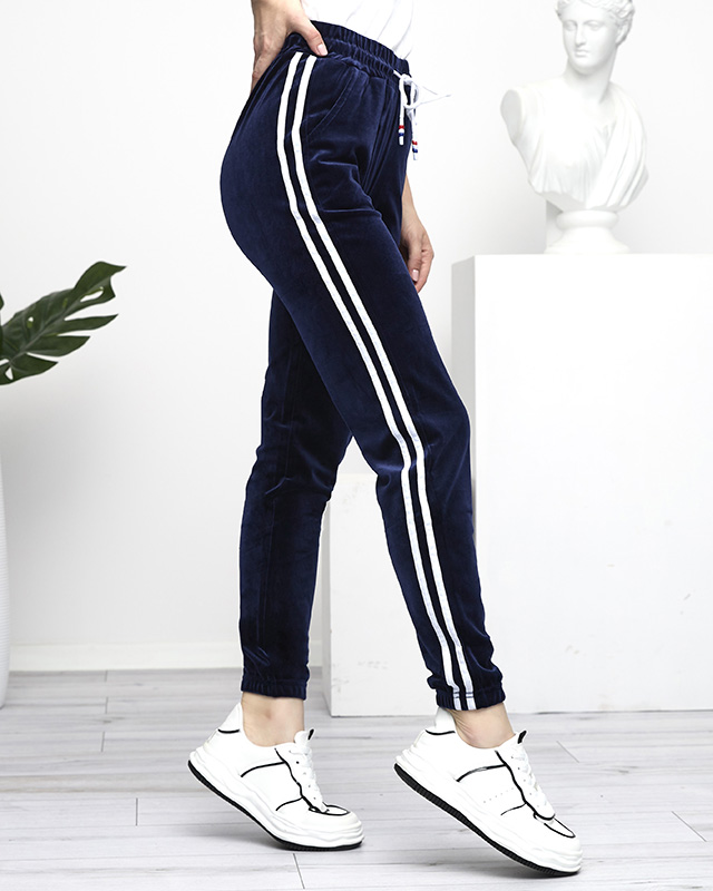 Marineblaue Velours-Trainingsanzüge für Damen mit Streifen - Kleidung