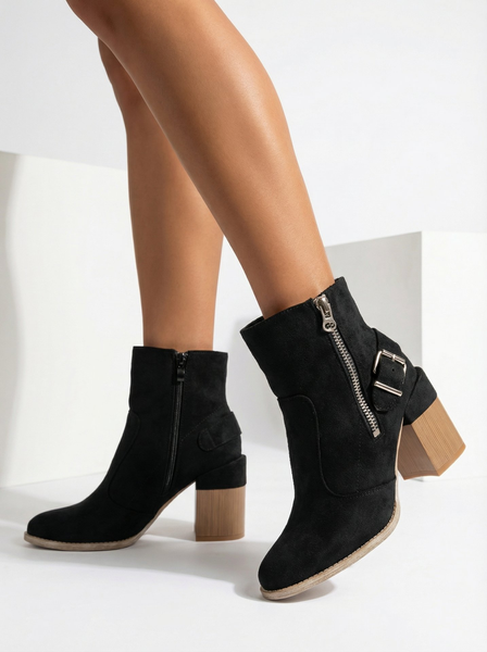 Royalfashion Schwarzer Damenstiefel aus Öko-Wildleder Acimra