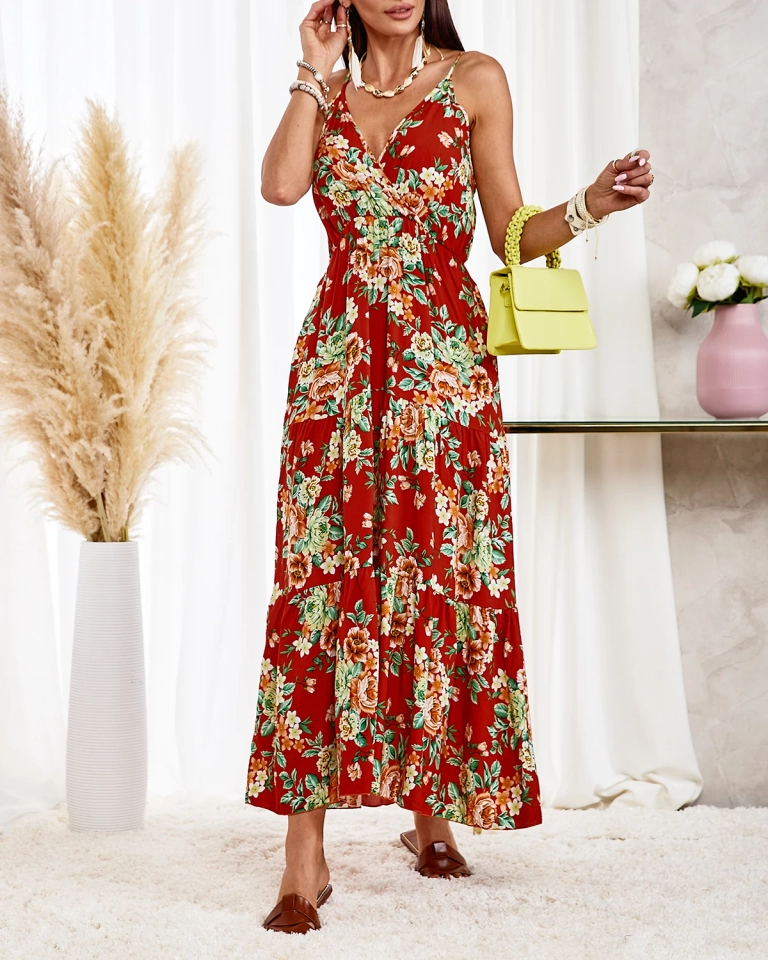 Royalfashion Orange langes geblümtes Damenkleid