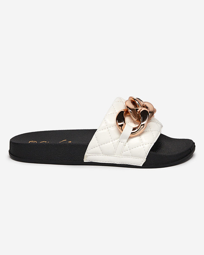 Weiße Damenhausschuhe mit Lyrynn-Dekoration - Schuhe