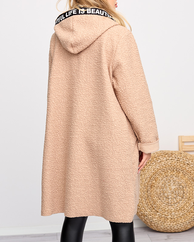 Damen Beige Jacke Mantel mit Kapuze - Kleidung