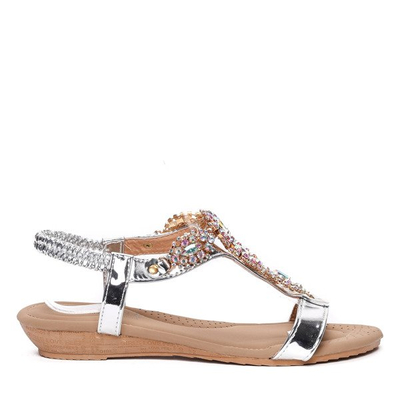 Srebrne sandałki z kryształkami- Obuwie