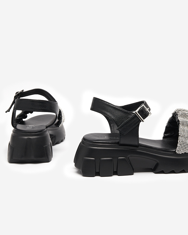 OUTLET Schwarze Damensandalen mit Zirkonias Pokio- Footwear