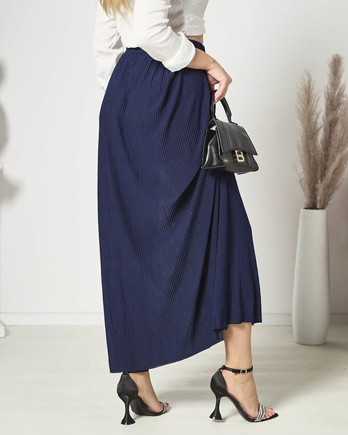 Темно-синя жіноча плісирована спідниця максі на ґудзиках - Одяг