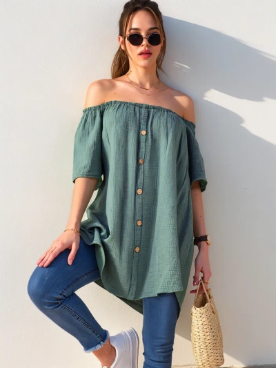 Royalfashion Baumwollbluse für Damen a'la Spanisch mit dekorativen Knöpfen