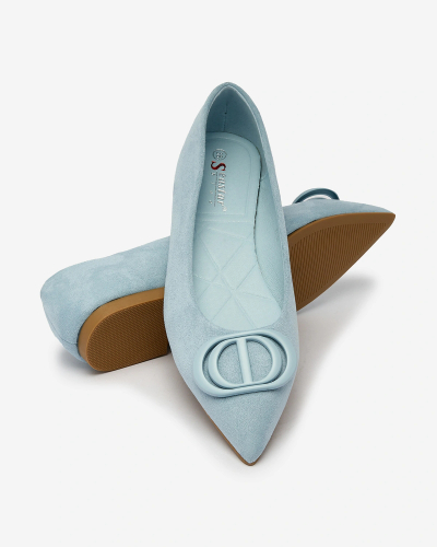 Royalfashion Blaue Damen-Ballerinas mit spitzer Spitze und Verzierung auf der Nase Tidita