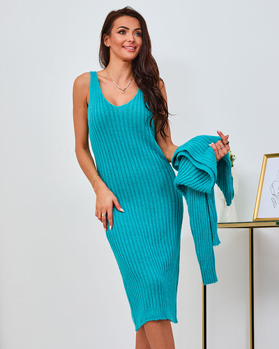 Royalfashion Türkisfarbenes Damenset mit Kleid und Pullover