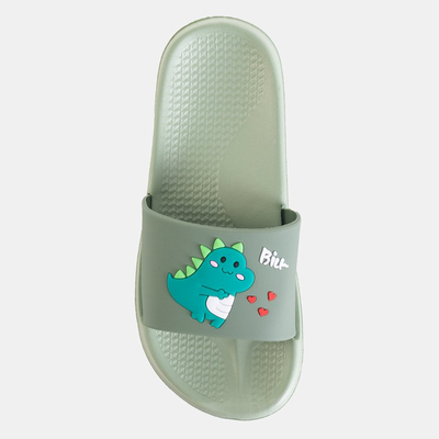 Grüne Kinderhausschuhe mit Dinosaurier Dino - Schuhe