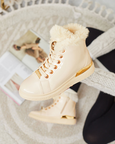 Royalfashion Beige lackierte, isolierte Damenstiefel Sylnina