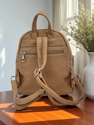 Geflochtener Damenrucksack Królewska Moda Livia beige Öko-Leder 25x25cm