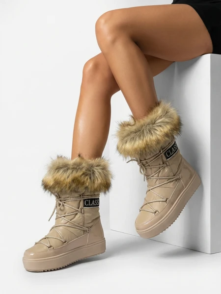 Royalfashion Hellbraune Schlupfstiefel a'la Schneestiefel für Damen Gomllo