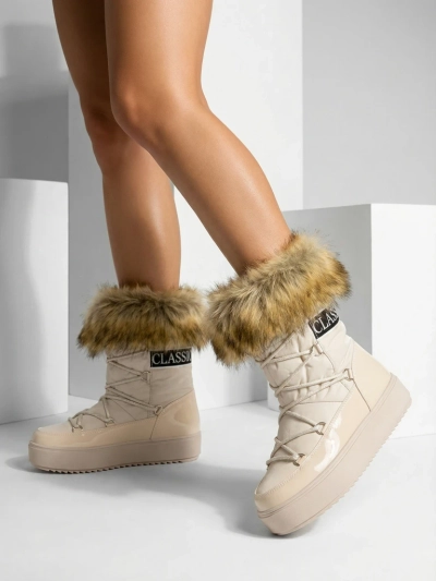 Royalfashion Beige Schlupfstiefel a'la Schneestiefel für Damen Gomllo