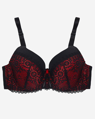 Schwarz-roter Push-up-BH aus Spitze für Damen - Dessous
