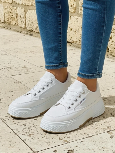 Damen Calypso Plateau Stoff Sneaker wei	 für Frühling und Sommer