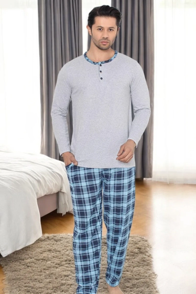Royalfashion Baumwolle Herren kariertes Pyjama