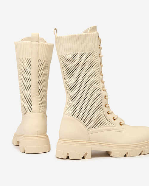 Royalfashion Жіночі ажурні кремові черевики на шнурівці Buhomias