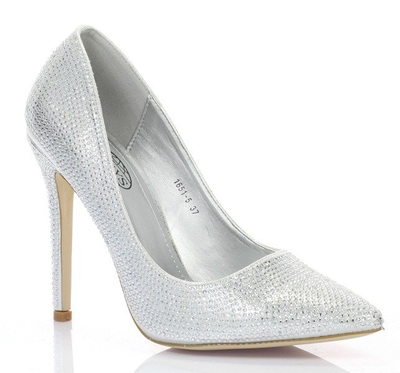 Srebrne czółenka szpilka - Obuwie