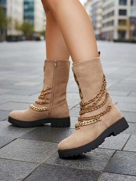 Royalfashion Damen Baggerstiefel in Hellbraun Goserre