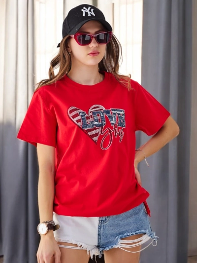 Royalfashion Damen Baumwoll-T-Shirt LOVE mit Strassteinen