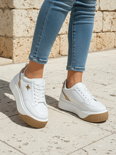 Arianna Bianco Damen Plateau-Sneakers aus Öko-Leder, 5 cm