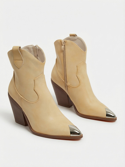 Damen Cowboy-Stiefel mit Absatz und dekorativer Spitze Fang Glacier